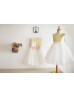 Gold Sequin Ivory Tulle Flower Girl Dress With Pink Bow Sash Gold Sequin Ivory Tulle Flower Girl Dress With Pink Bow Sash